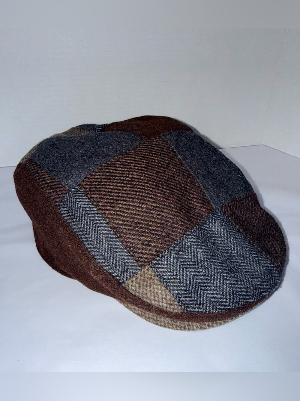 STETSON ALL AMERICAN Hatteras Patchwork Wool Flat Driver Lad Newsboy Cap L / XL